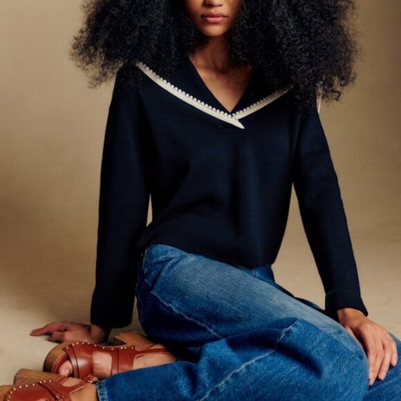 Sezane Naya Jumper Marine with Ecru Details - Picture 3 of 10